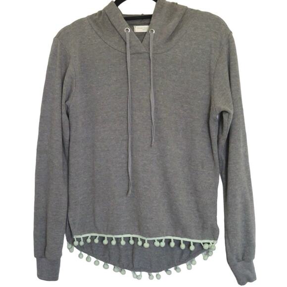Ocean Drive Sweatshirt Lightweight Pom Hoodie Long Sleeve Pullover Small Grey - Picture 1 of 8